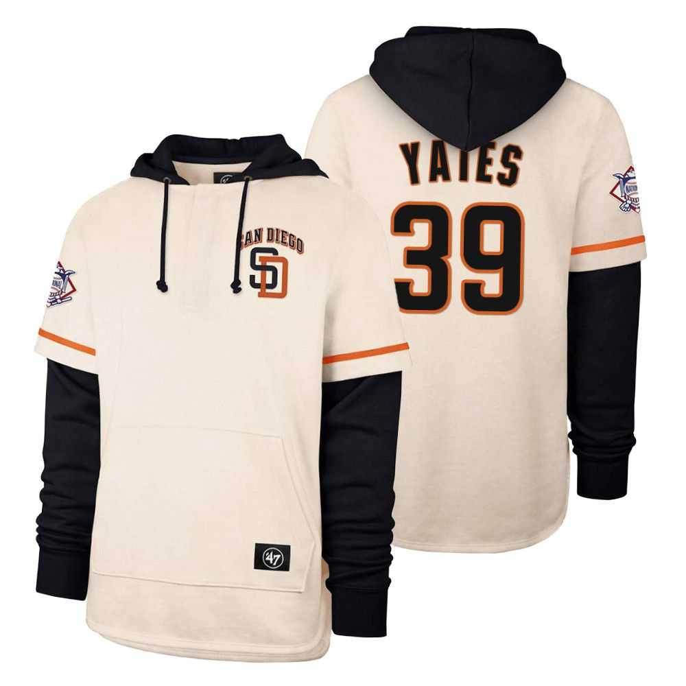Men San Diego Padres 39 Yaies Cream 2021 Pullover Hoodie MLB Jersey